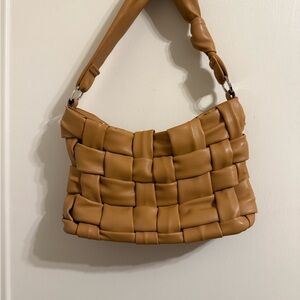 Mango Elegant Tan Woven Faux Leather Shoulder Bag